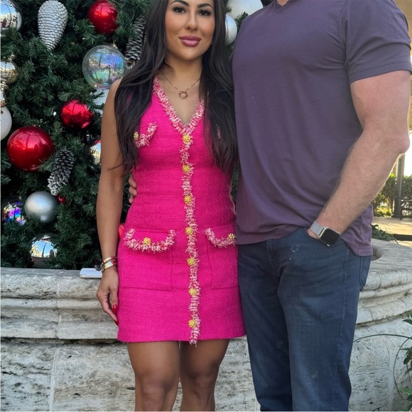 Endless Rose Tweed Trim Button Down Sleeveless Mini Dress Double Breasted L - Picture 5 of 16